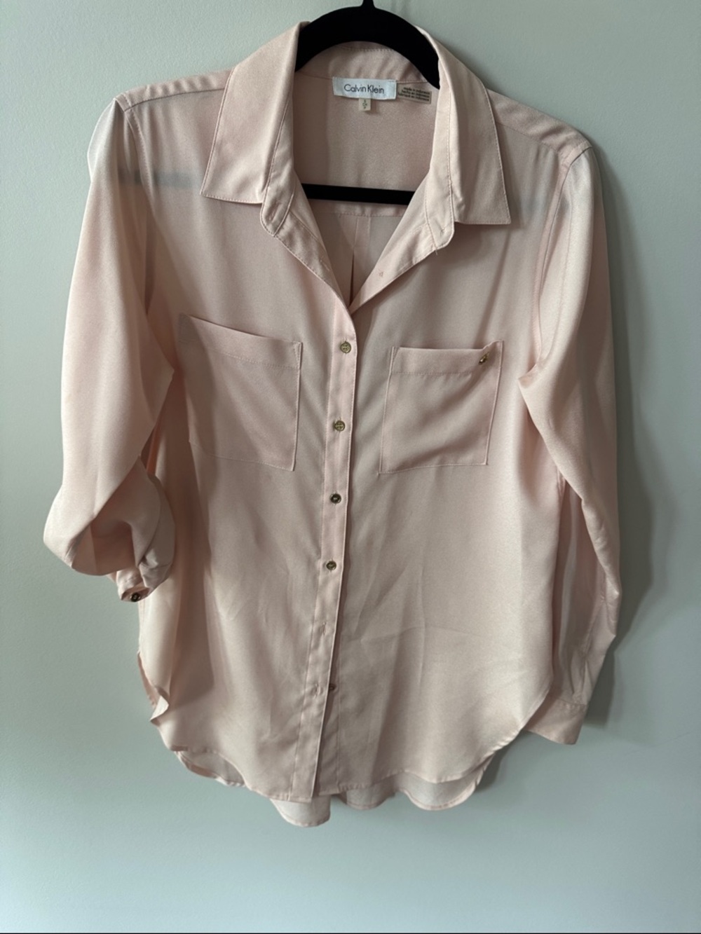 Calvin Klein Women's Blush Pink Button-Down Silky Shirt